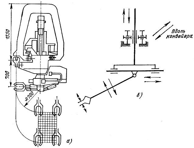 Рис. 6.4. Транспортный робот МАК-1-50: а - конструкция; б - кинематическая схема